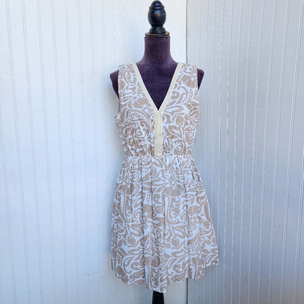 Saiph Cotton Dress Pockets Sleeveless Gold Beige Spring Summer Italy Lightweig M